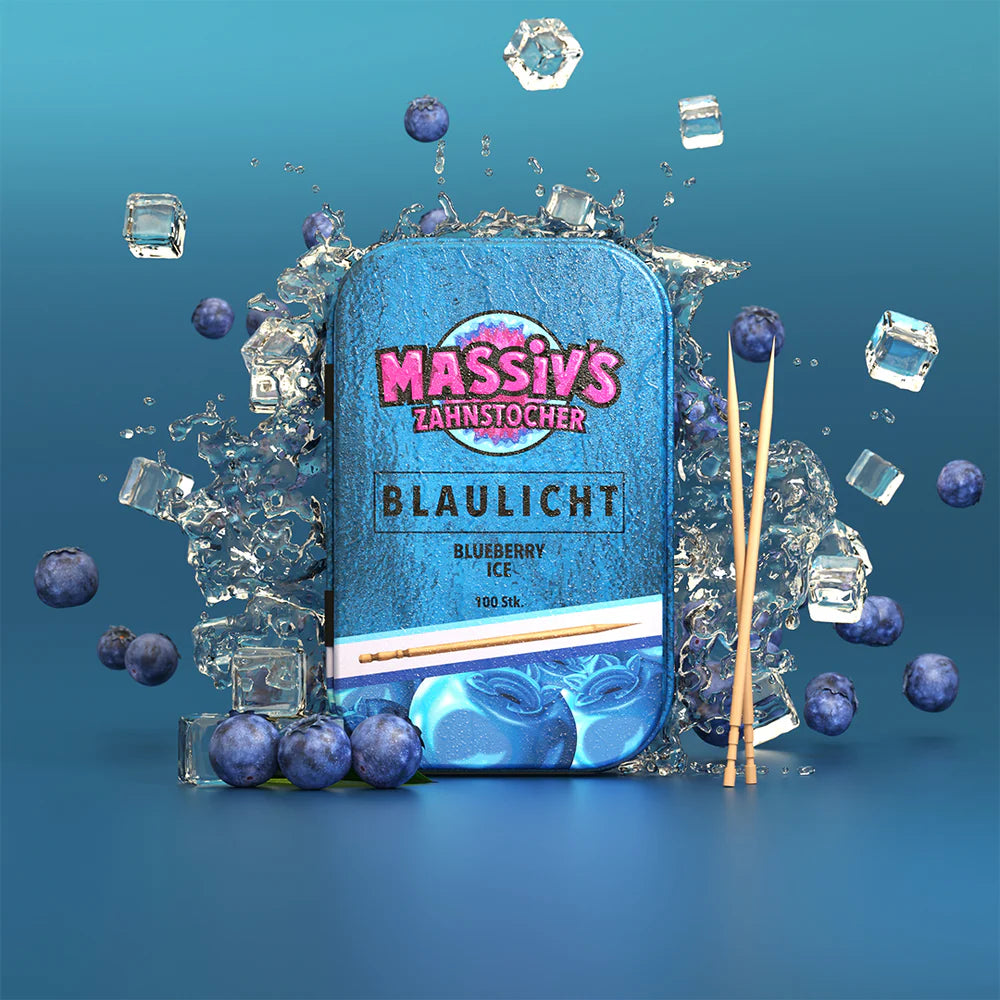Massiv's Zahnstocher Blaulicht (Blaubeere Ice) Dose (100 Stk.)